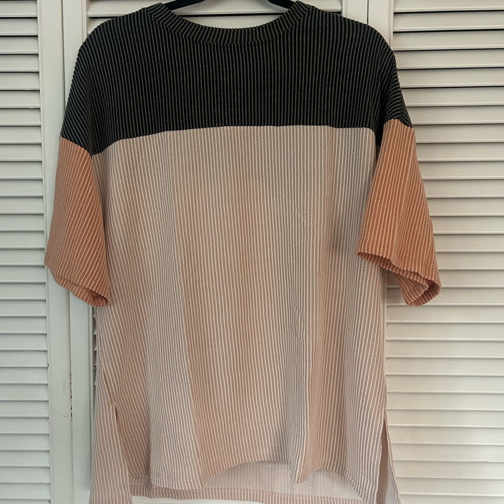 Colorblock Ribbed Short Sleeve Top
